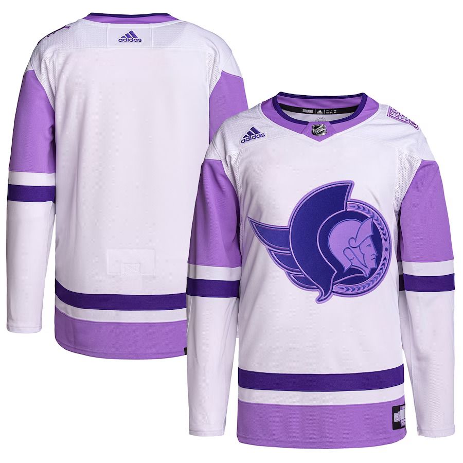 Men Ottawa Senators adidas White Purple Hockey Fights Cancer Primegreen Authentic Blank Practice NHL Jersey->ottawa senators->NHL Jersey
